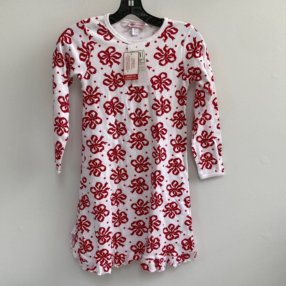 Orient Expressed winter dress / nightgown - white with red bows - size 8 girls